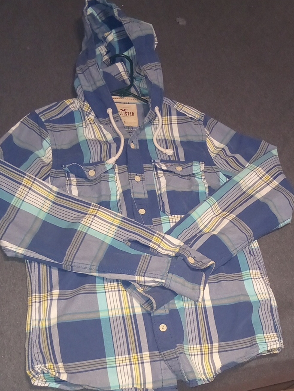 Hollister Blue Plaid Hooded Button-Down Shirt